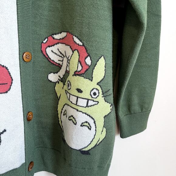 Studio Ghibli My Neighbor Totoro Panel Womens Cardigan Sweater Size M Mushroom - Picture 5 of 9